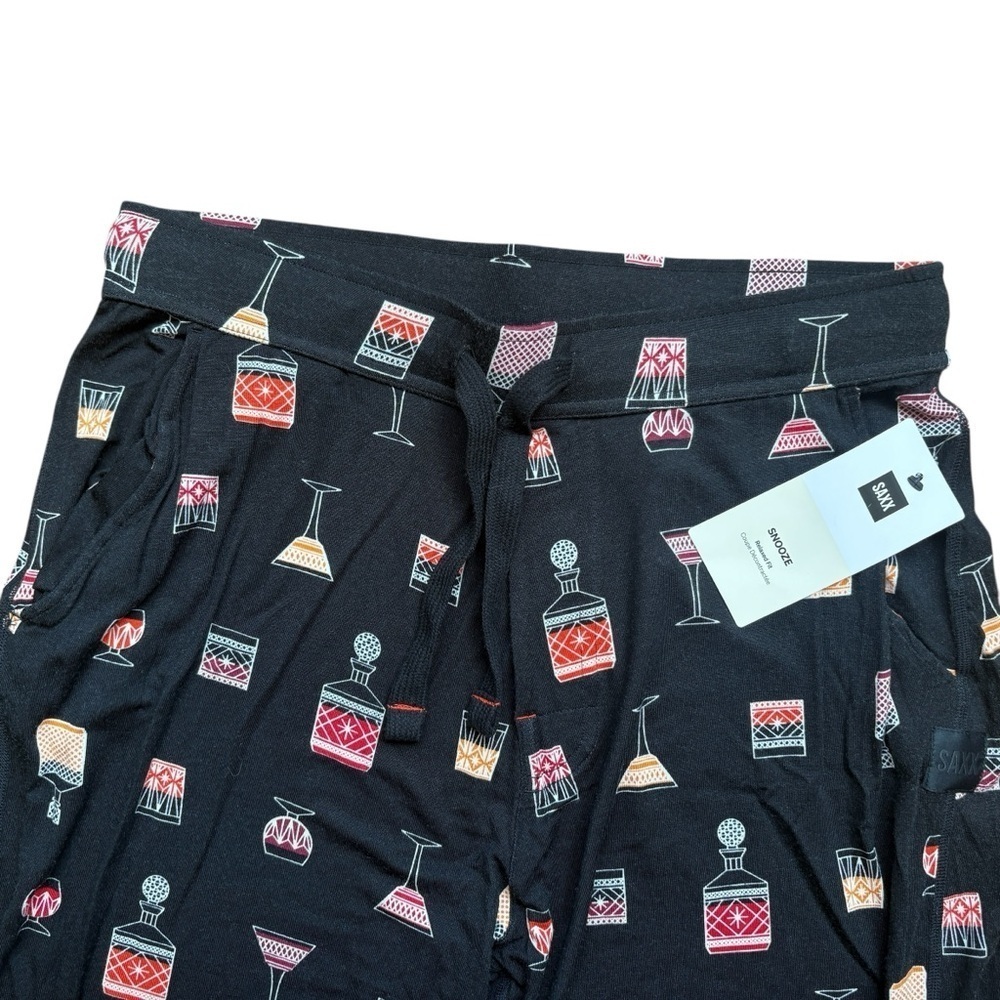 NWT Saxx Mens Pyjama Lounge Pant Snooze LIquor Decanters Super Soft Sz. S